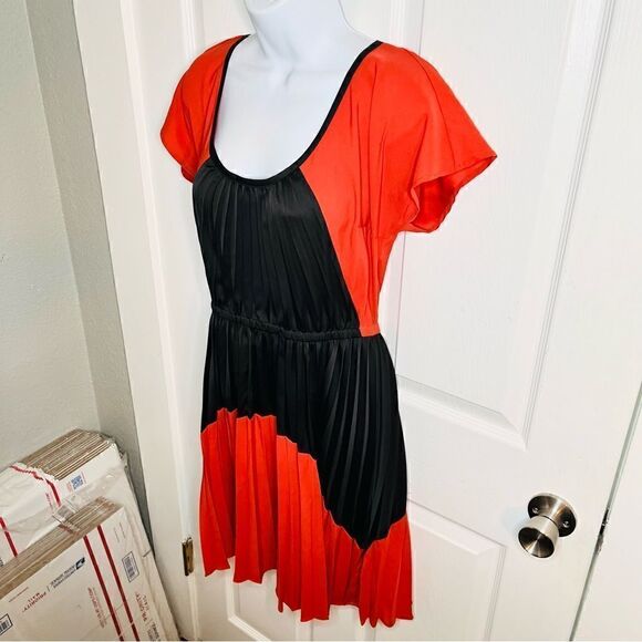 Plenty by Tracy Reese Pleated Colorblock Mini Dress Rust Orange Black S - Picture 3 of 9